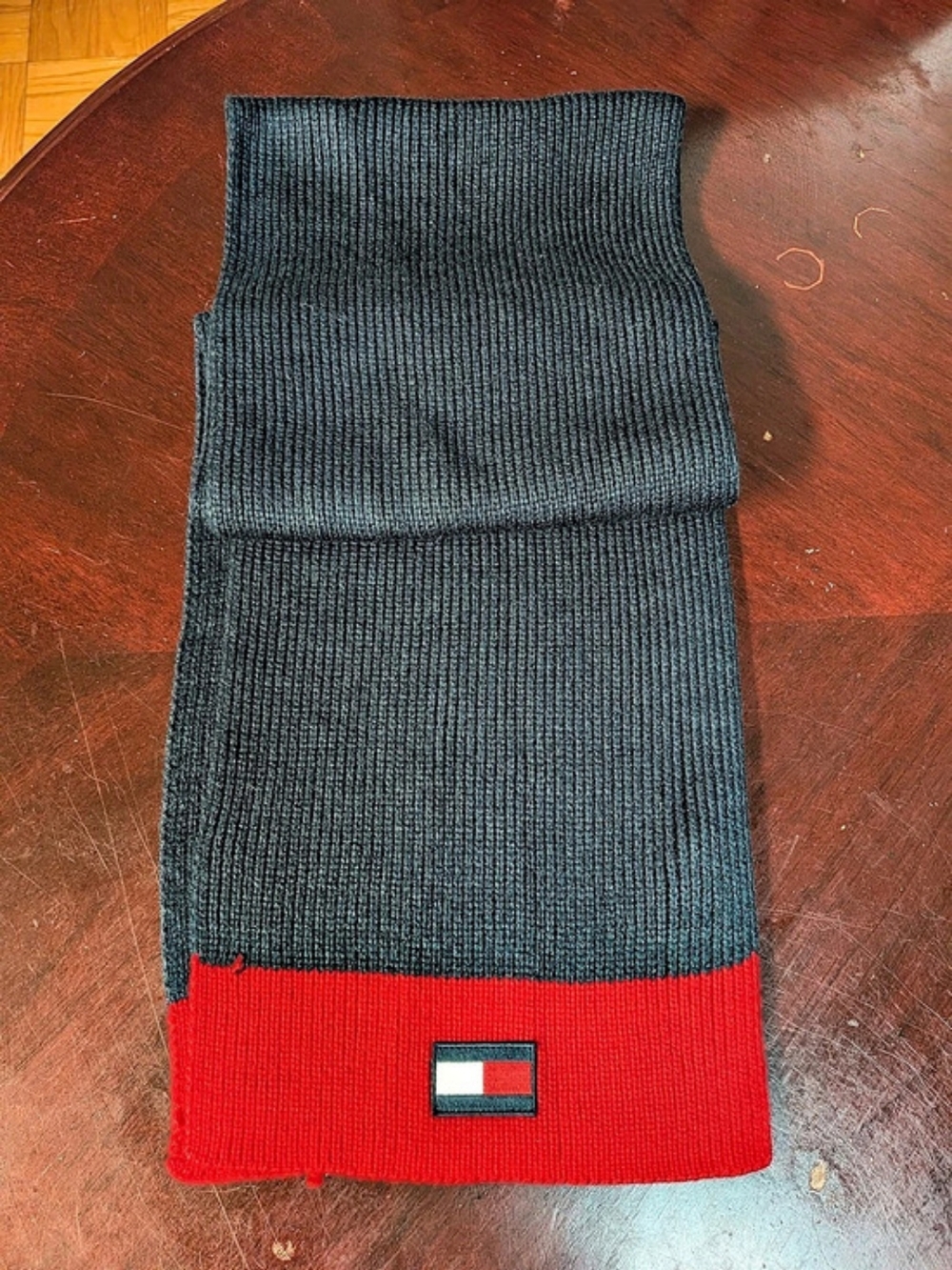 Tommy Hilfiger Color Block Wool Scarf in Black & Red